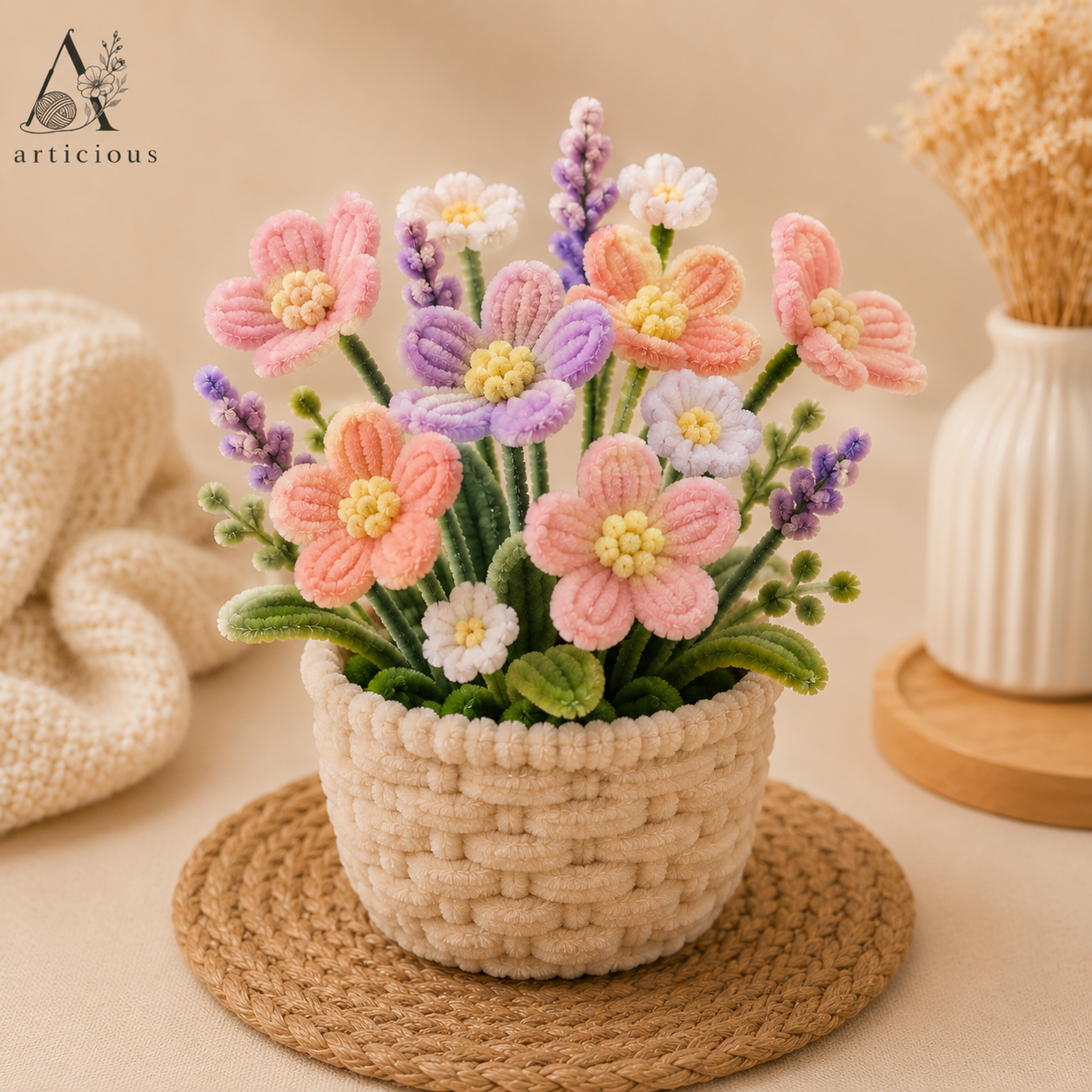 Handmade Pipe Cleaner Flower Pot | Chenille Flower Pot | Handmade Home Decor | Articious