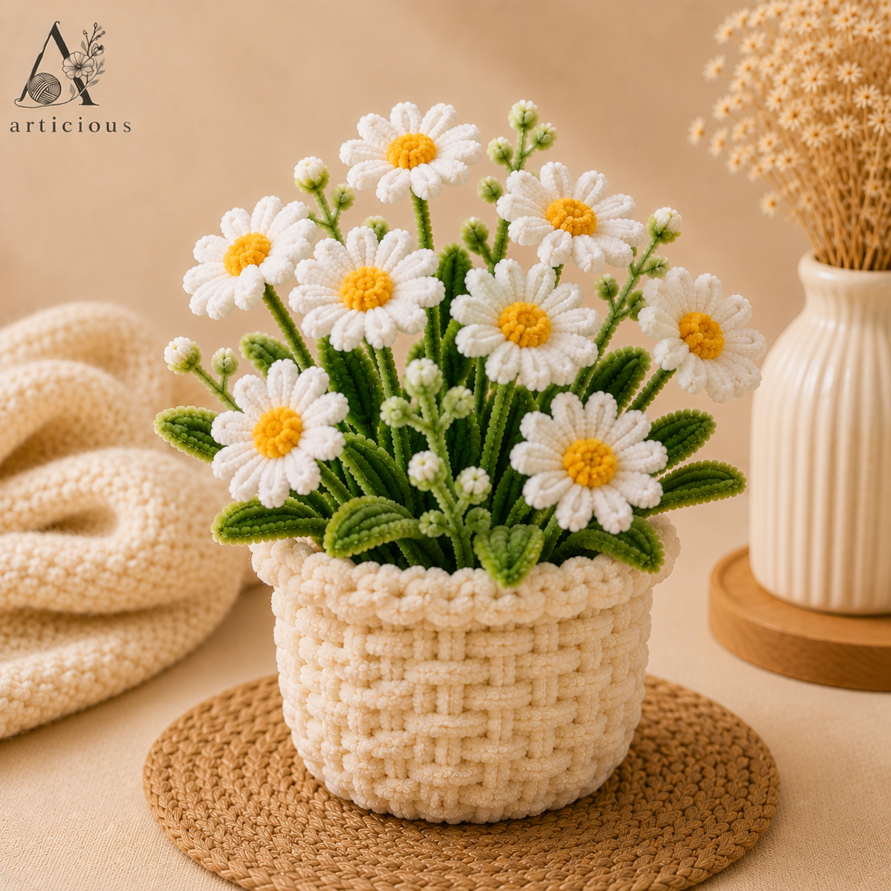 Handmade Pipe Cleaner Daisy Sunflower Pot | Chenille Flower Pot | Handmade Home Decor | Articious