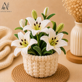 Handmade Pipe Cleaner White Lily Pot | Chenille Lily Flower Pot | Premium Home Decor | Articious