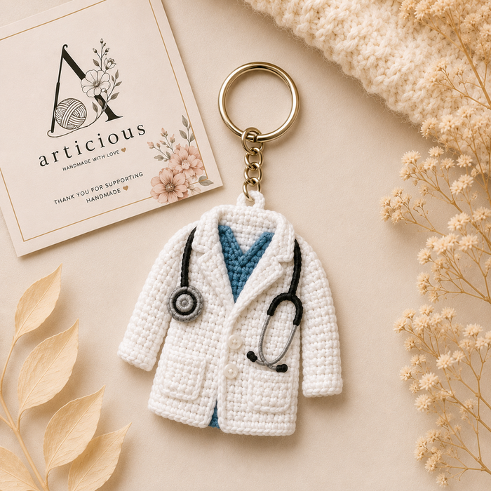 Handmade Crochet Doctor Keychain | Medical Gift | Doctor Bag Charm | Articious