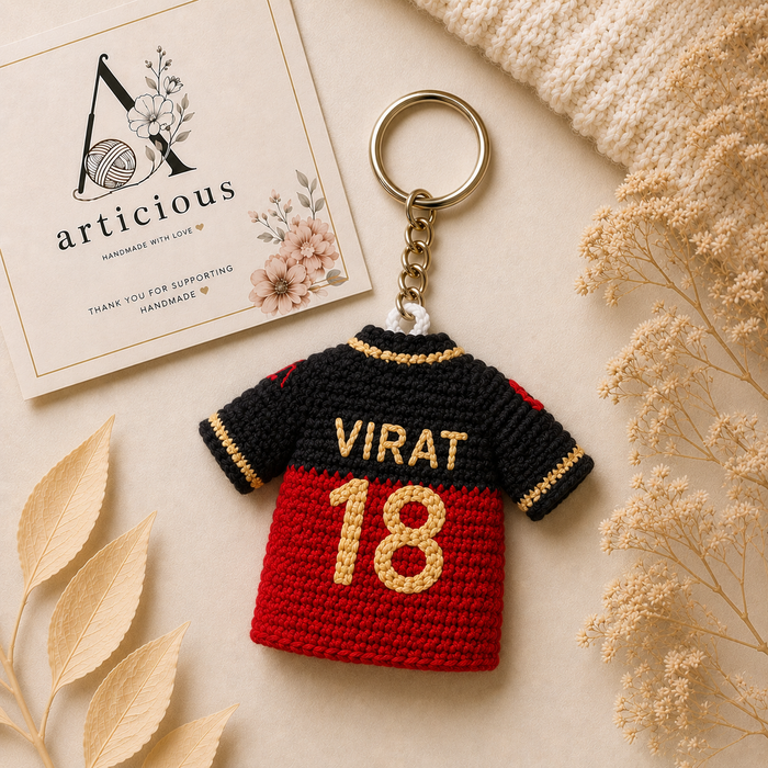 Handmade Crochet Cricket-Inspired Player Keychain | Cricket Fan Gift | Articious