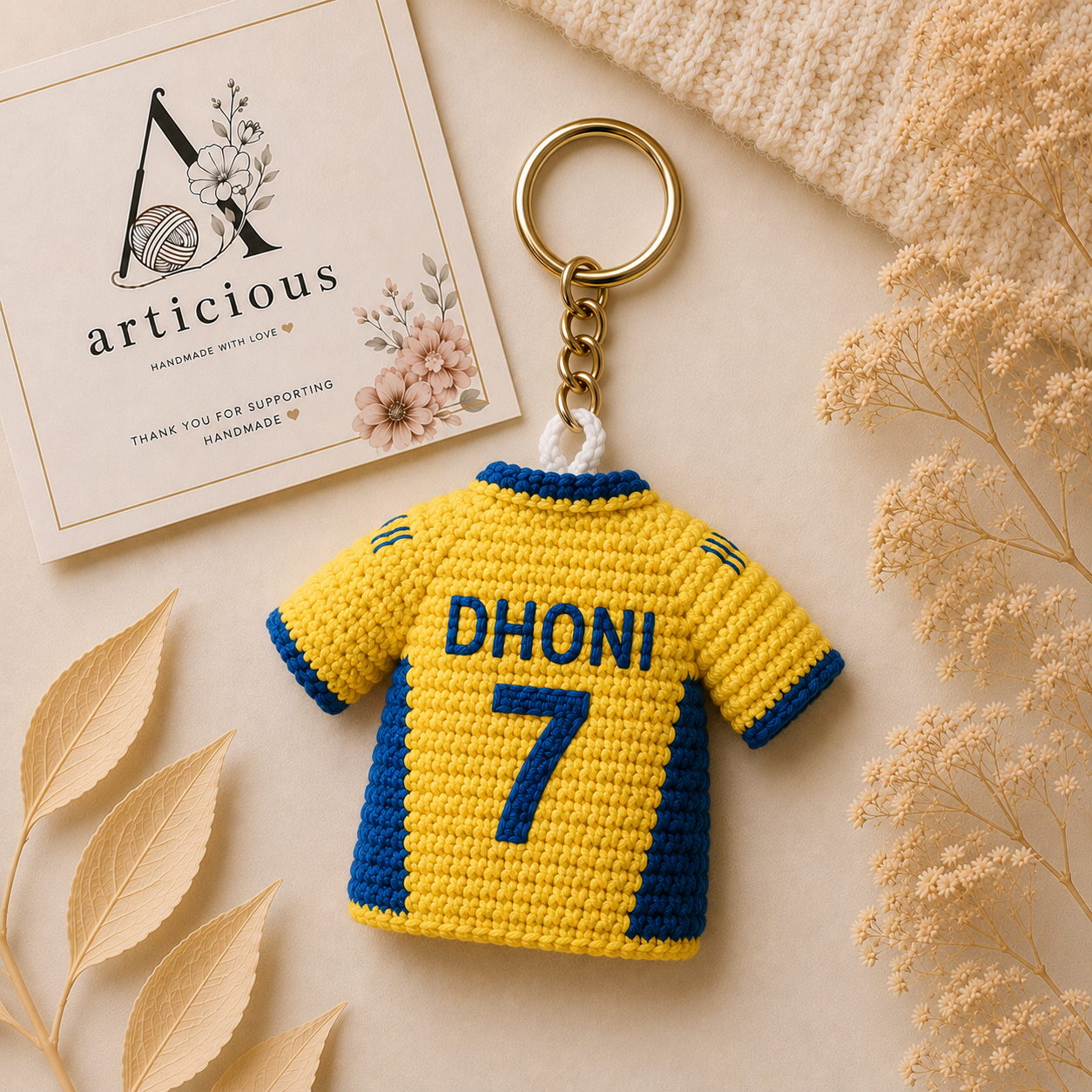 Handmade Crochet Cricket Captain-Inspired Keychain | Cricket Fan Gift | Articious