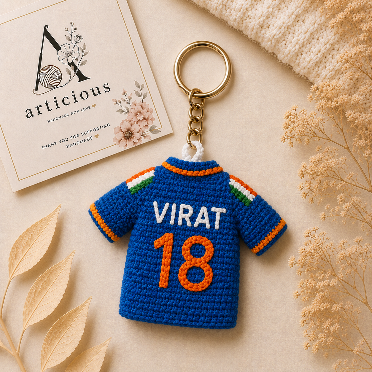 Handmade Crochet Cricket-Inspired Player Keychain | Cricket Fan Gift | Articious