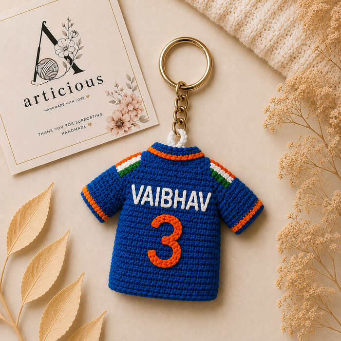 Handmade Crochet Cricket-Inspired Player Keychain | Cricket Fan Gift | Articious