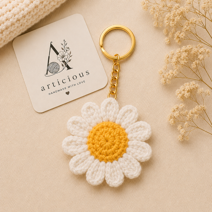Handmade Crochet Daisy Sunflower Keychain | Cute Floral Keychain | Articious