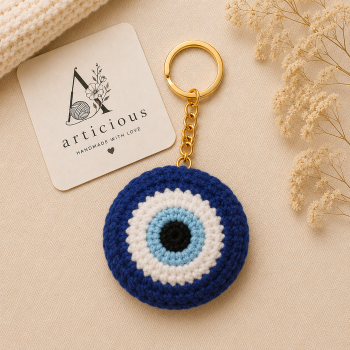 Handmade Crochet Evil Eye Keychain | Lucky Protection Charm | Articious