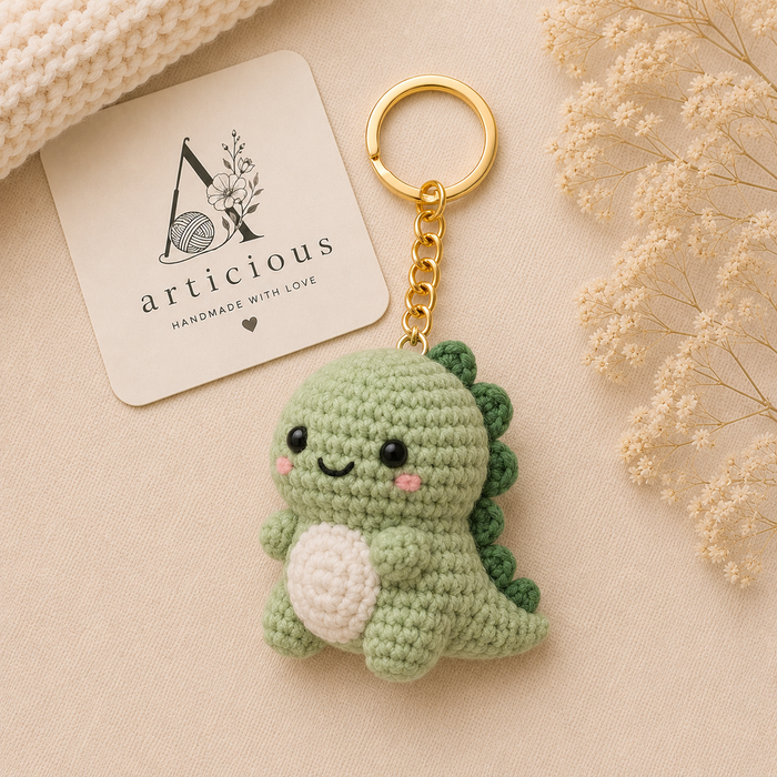 Handmade Crochet Cute Dino Keychain | Kawaii Dinosaur Keychain | Articious