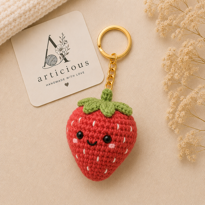 Handmade Crochet Strawberry Keychain | Cute Fruit Keychain | Articious