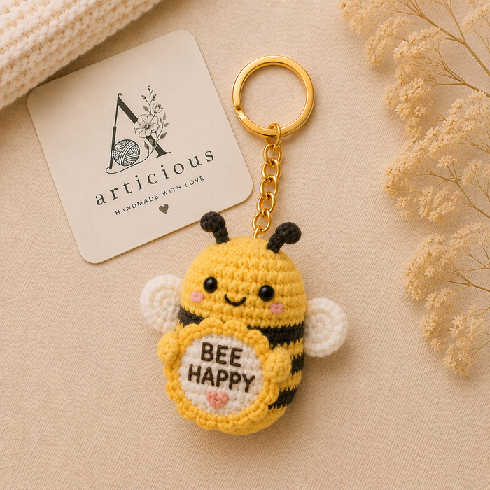 Handmade Crochet Cute Bee Keychain | Kawaii Bee Bag Charm | Articious
