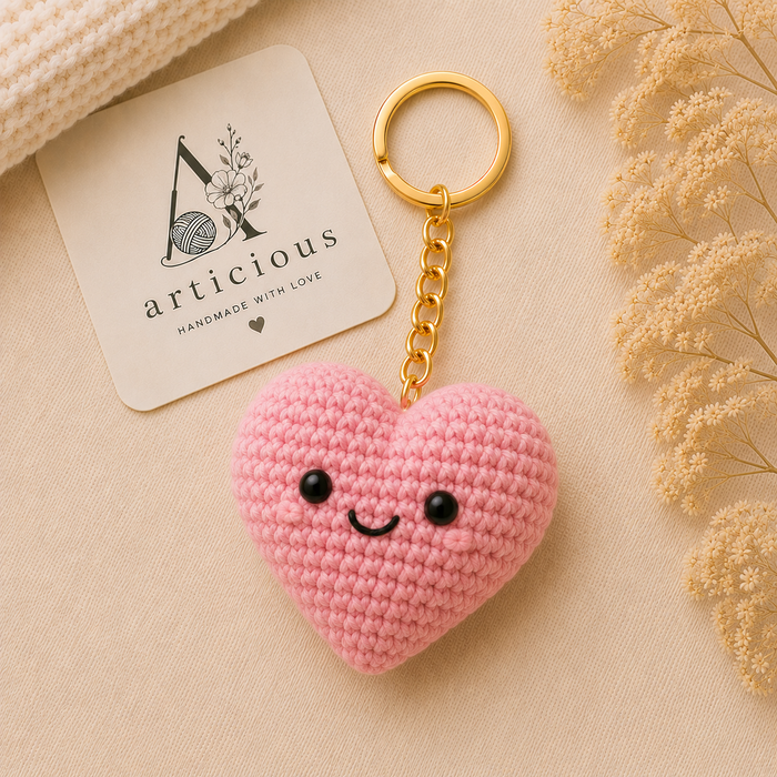 Handmade Crochet Pink Heart Keychain | Cute Heart Bag Charm | Articious